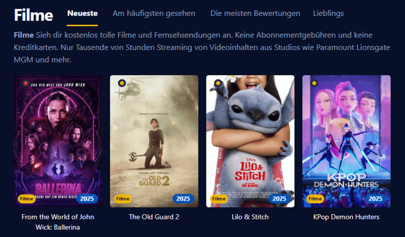Darstellung der Kinokiste Oberfläche im Retro Stil mit grünem Text auf dunklem Hintergrund